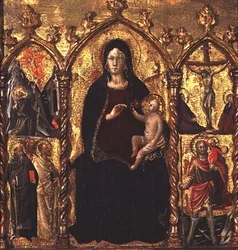 Trittico: Madonna con Bambino (pannello centrale) con Santi e una scena della Crocifissione